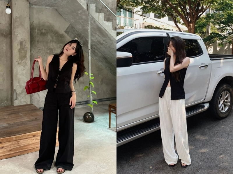 Outfit với áo gile buộc dây cực độc đáo kết hợp quần ống rộng Outfit với áo gile buộc dây cực độc đáo kết hợp quần ống rộng