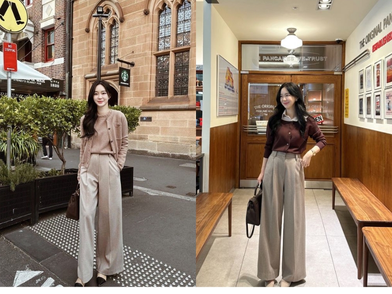 Quần tây ống rộng màu nâu Quần tây ống rộng màu nâu